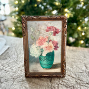 Vintage Floral Still Life in Teal Vase